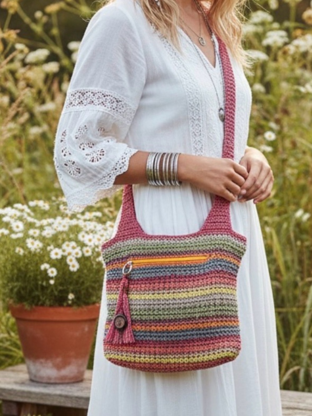 The Sak Knitted Multicolor Crochet Shoulder Bag